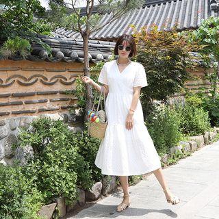 V-neck Laced Midi Dress Ivory - One Size