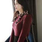 Patterned Tie-neck Puff-shoulder Top