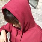Cropped Hooded Pullover Wine Red - One Size