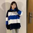 Color Block Polo Sweatshirt Blue - One Size