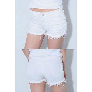 Frey-hem Flat-front Shorts