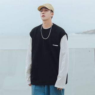 Mock Two Piece Round Neck Long-sleeve T-shirt
