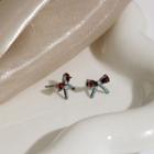 Bow Rhinestone Sterling Silver Earring 1 Pair - Red & Blue & Silver - One Size