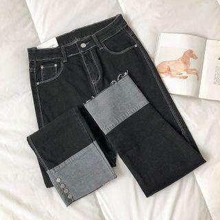 Color-block High-waist Straight Leg Jeans