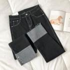 Color-block High-waist Straight Leg Jeans