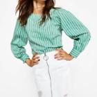 Long-sleeve Round Neck Striped Blouse