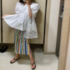 Band-waist Multicolor-striped Skirt