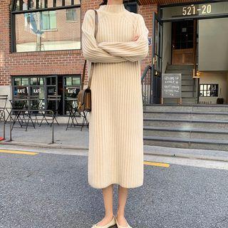 Mock Neck Rib Knit Midi Dress