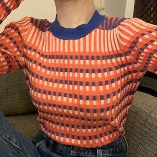Printed Long-sleeve Knit Top As Shown In Figure - One Size