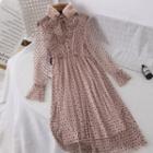 Detachable Furry Collar Dotted A-line Mesh Dress
