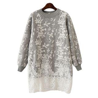 Lace Hem Panel Long Sweater