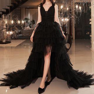 Sleeveless Layered A-line Evening Gown