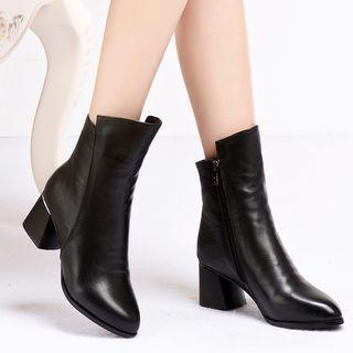 Asymmetric Chunky Heel Short Boots