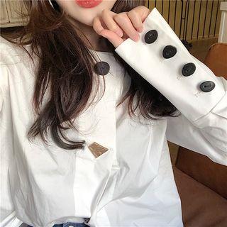 Buttoned Round-neck Loose-fit Blouse