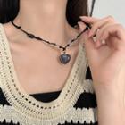 Butterfly & Heart Necklace Black - One Size