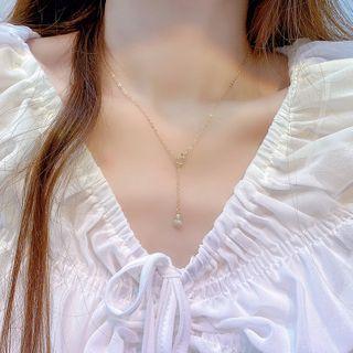 Gourd Rhinestone Pendant Alloy Necklace Gold - One Size