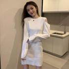 Long-sleeve Plain Cutout Mini Dress