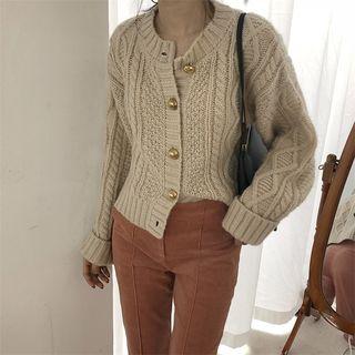 Round Neck Plain Cable Knit Cardigan