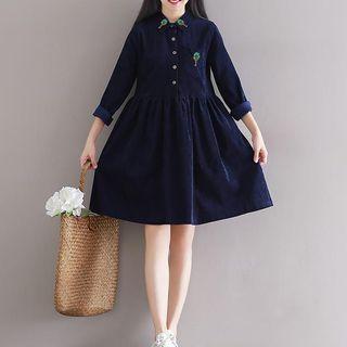 Long-sleeve Embroidered Corduroy Dress