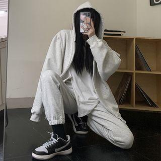 Loose-fit Hooded Jacket / High-waist Jogger Pants
