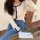 Contrast-trim Plain Long Sweater Almond - One Size