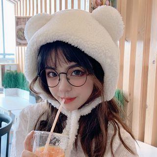 Yarn Bear Ear Trapper Hat Off-white - One Size