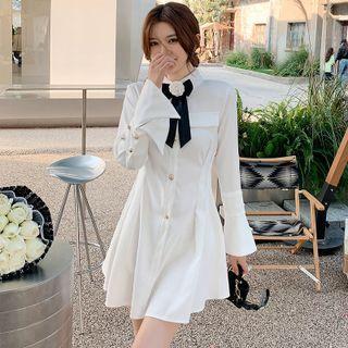 Bell-sleeve Bow Mini A-line Shirtdress