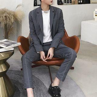 Set: Contrast Trim Blazer + Cropped Pants