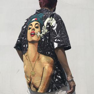 Elbow-sleeve Nude Print Shirt