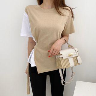 Short-sleeve Paneled Tie-side T-shirt