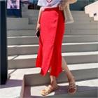 Slit-trim Linen Blend Skirt