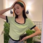 Round-neck Two-tone Cropped Top