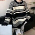 Striped Panel Two-tone Sweater