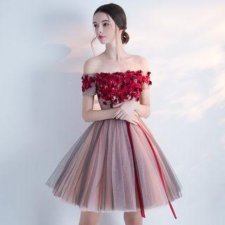 Floral Off-shoulder Mini Prom Dress / A-line Evening Gown