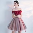 Floral Off-shoulder Mini Prom Dress / A-line Evening Gown