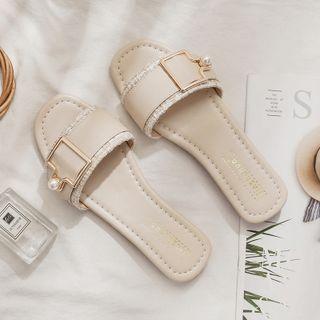 Faux Pearl Buckled Slide Sandals