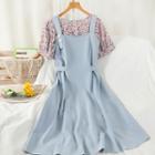 Set: Short-sleeve Floral Print Top + Sleeveless Dress