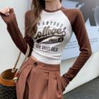 Long-sleeve Lettering Raglan T-shirt Brown - One Size