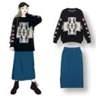Printed Sweater / Midi Straight-fit Skirt