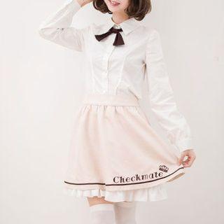 Bow Accent Shirt / Lettering A-line Skirt