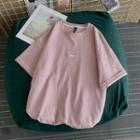 Short-sleeve Round Neck Embroidered Cotton T-shirt