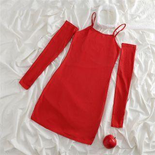 Plain Strappy Sheath Dress & Arm Sleeves