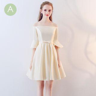 Off Shoulder Elbow Sleeve Bridesmaid Dress
