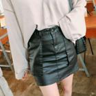 Zip-front Coated Miniskirt
