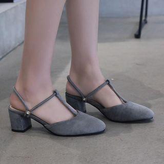 T-strap Block-heel Mules