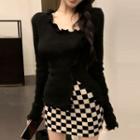 Long-sleeve Top / Checkerboard Mini Skirt