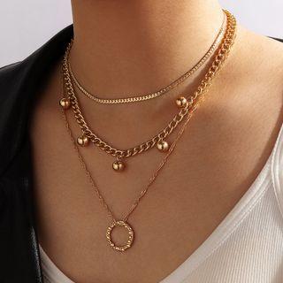 Beaded Hoop Layered Necklace 17058 - Gold - One Size