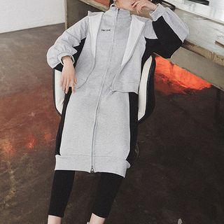 Lettering Hooded Zip Vest / Long Jacket