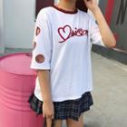 Embroidered Cutout Elbow-sleeve T-shirt