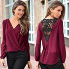 Crochet Lace Back Chiffon Blouse